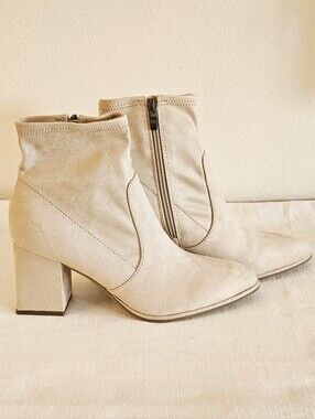 Marc Fisher Women's Beige Faux Suede Block Heel Ankle Boots